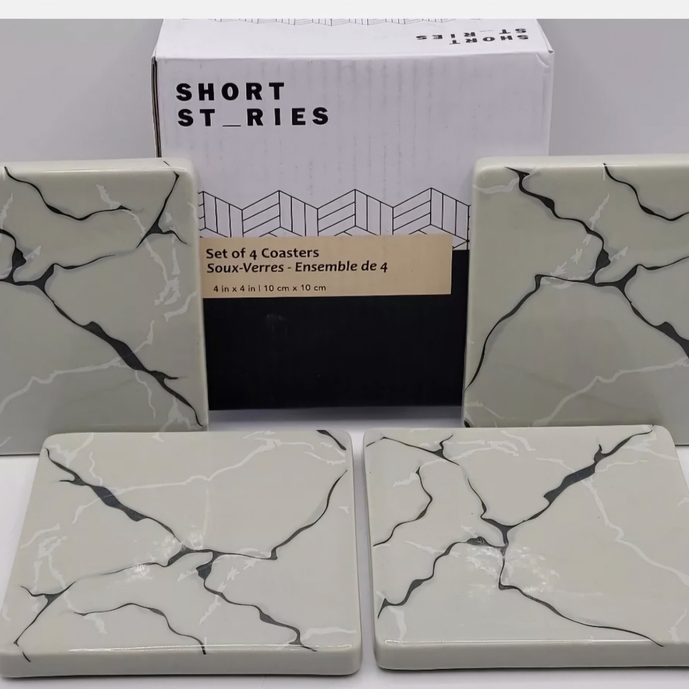 Short Stories - Set of 4 Coasters - Stoneware ~ 4in x 4in